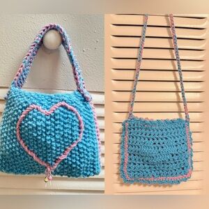 Handmade Blue and Pink Crochet Little Bags for Girls - Set of 2 pcs.